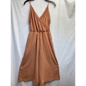 Abercrombie&Fitch Strap Crochet V-Neck Jumpsuit Women XS Orange Wide Slit Leg